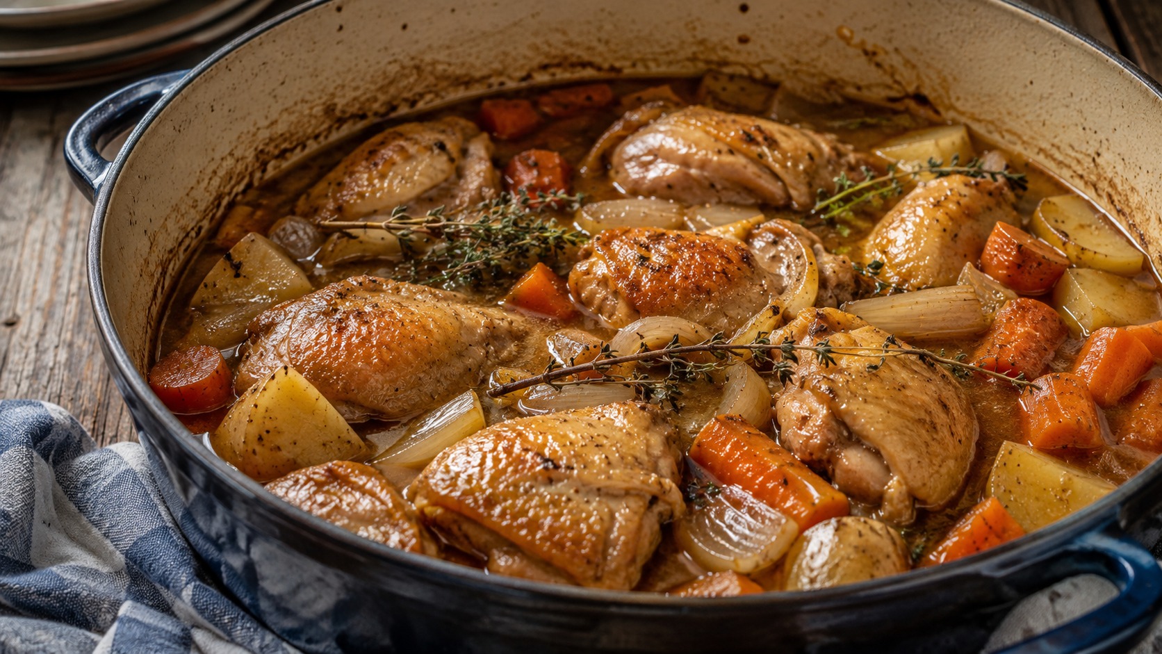 Braised chicken and root vegetables