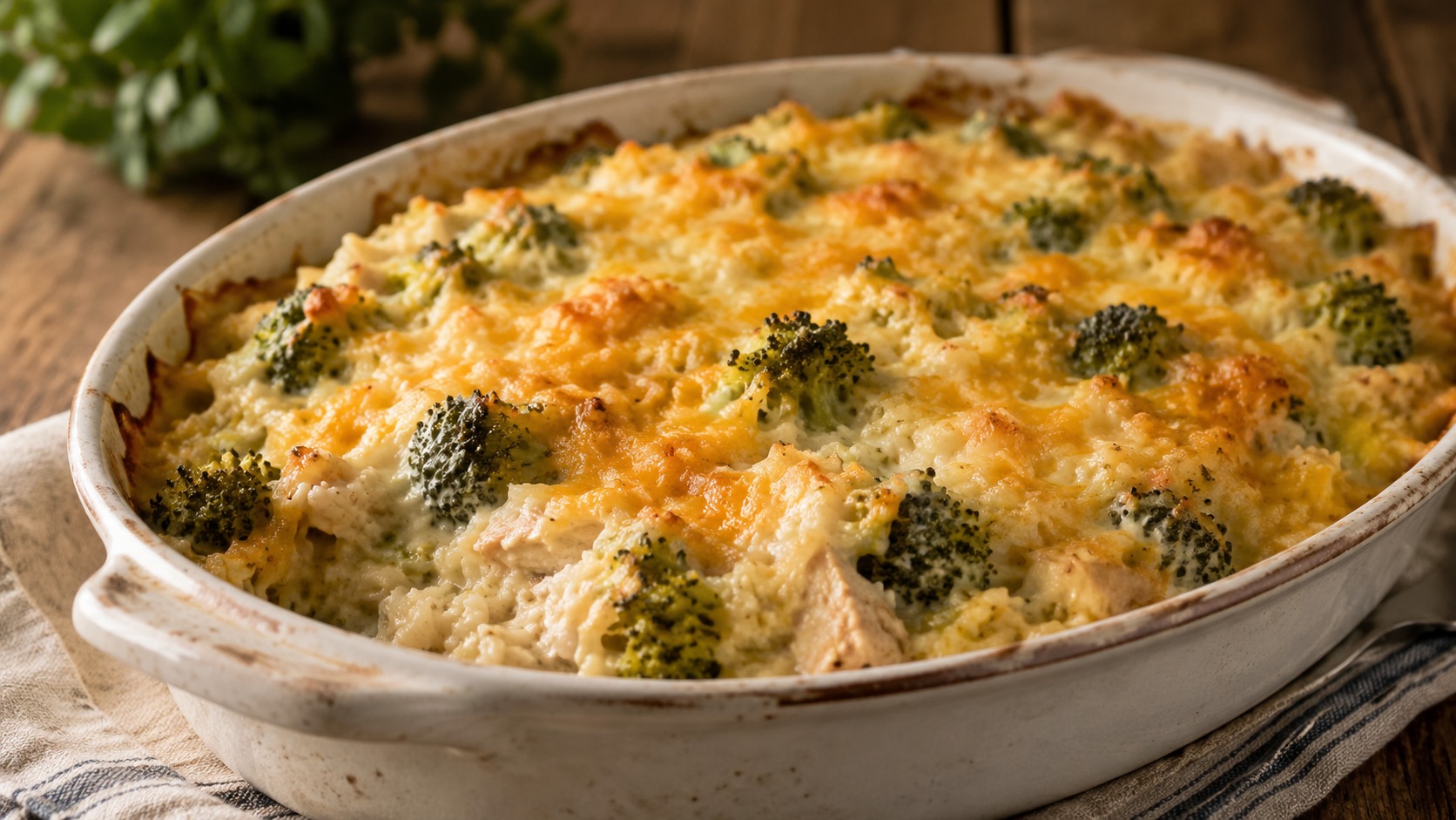 Chicken broccoli rice casserole with cheddar